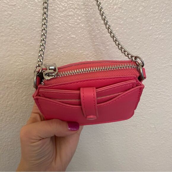 Steve Madden hot pink faux leather purse chain crossbody mini wallet NEW 4x5 - Picture 11 of 11